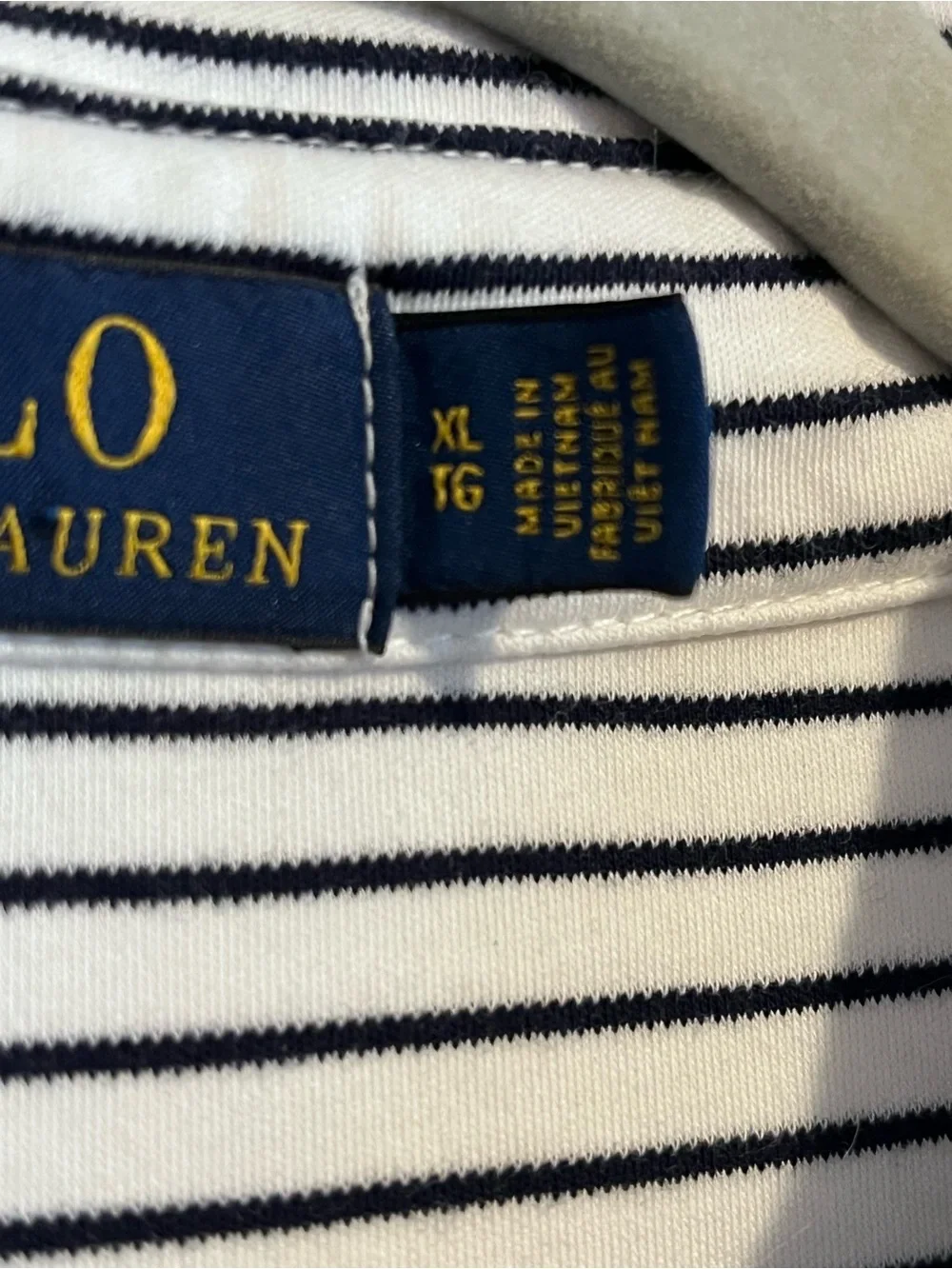 Polo Ralph Lauren Men's XL White Striped 100% Cotton Short Sleeve Navy Pony EUC